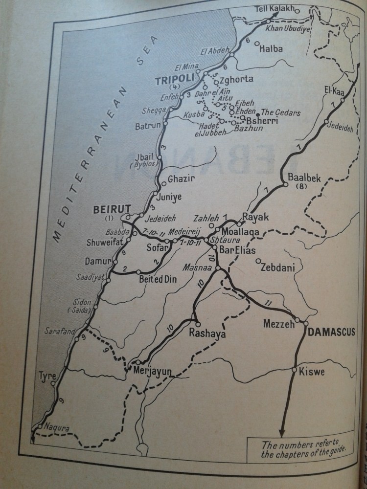 Map of Lebanon "Hachette World Guides: The Middle East, 1966"