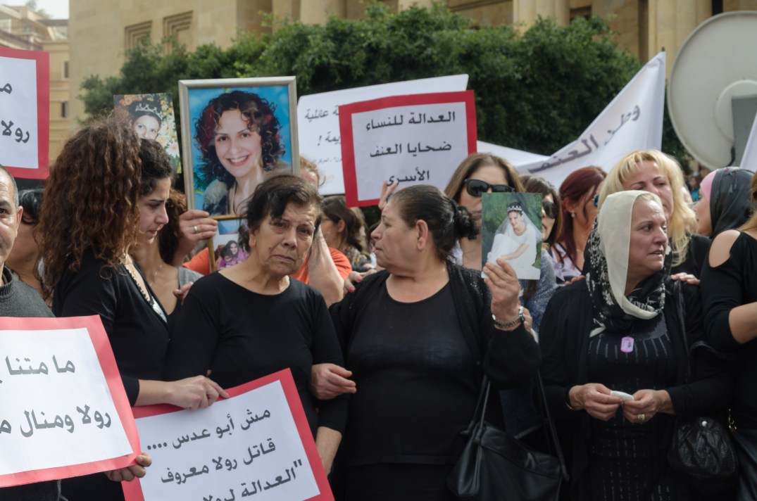 Mothers and loved ones of victims of domestic violence at a anti-domestic violence protest organize by KAFA last summer. Taken by Cynthia Ghoussoub